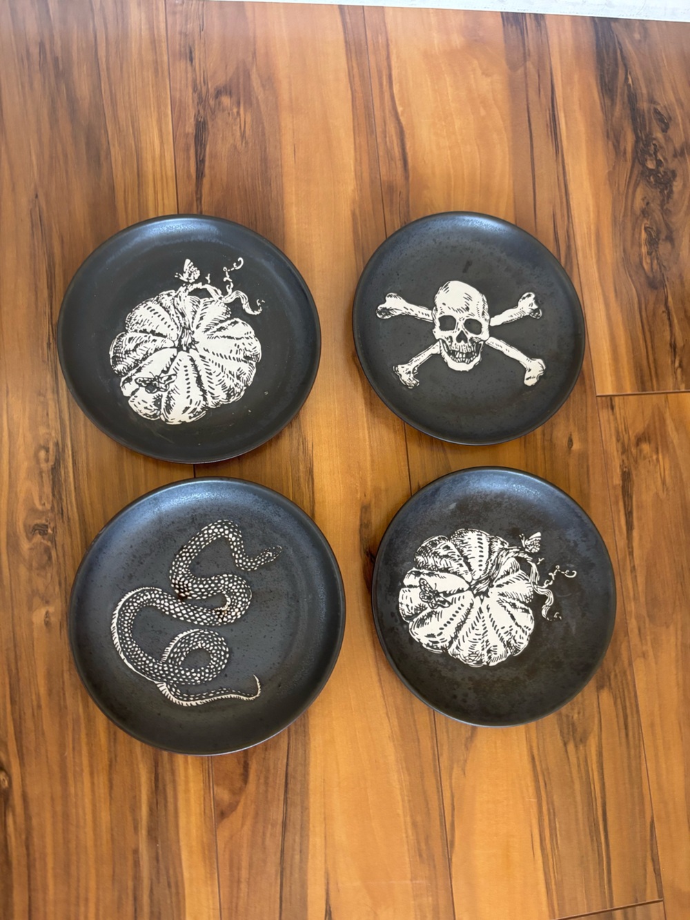 Threshold Stoneware Appetizer Plates black charcoal cream design snake pumpkin